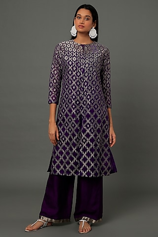 Purple Appliqued Jacket Set by Dev R Nil
