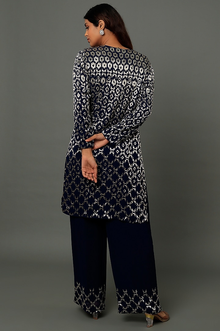 Navy Embroidered Jacket Set by Dev R Nil at Pernia's Pop Up Shop