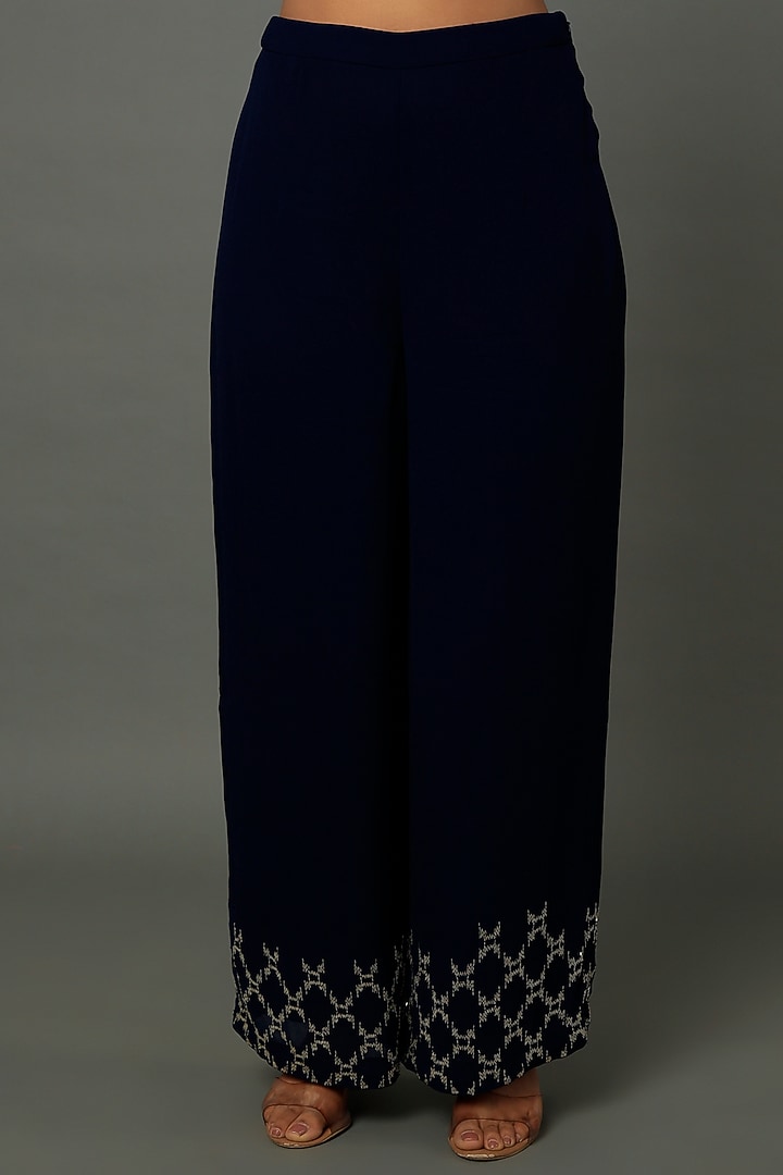 Navy Embroidered Jacket Set by Dev R Nil at Pernia's Pop Up Shop