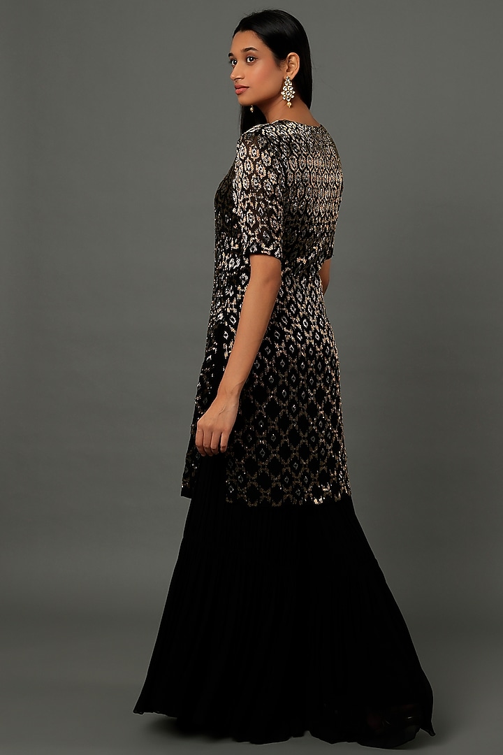 Black Georgette Bridal Sharara Set by Dev R Nil at Pernia's Pop Up Shop