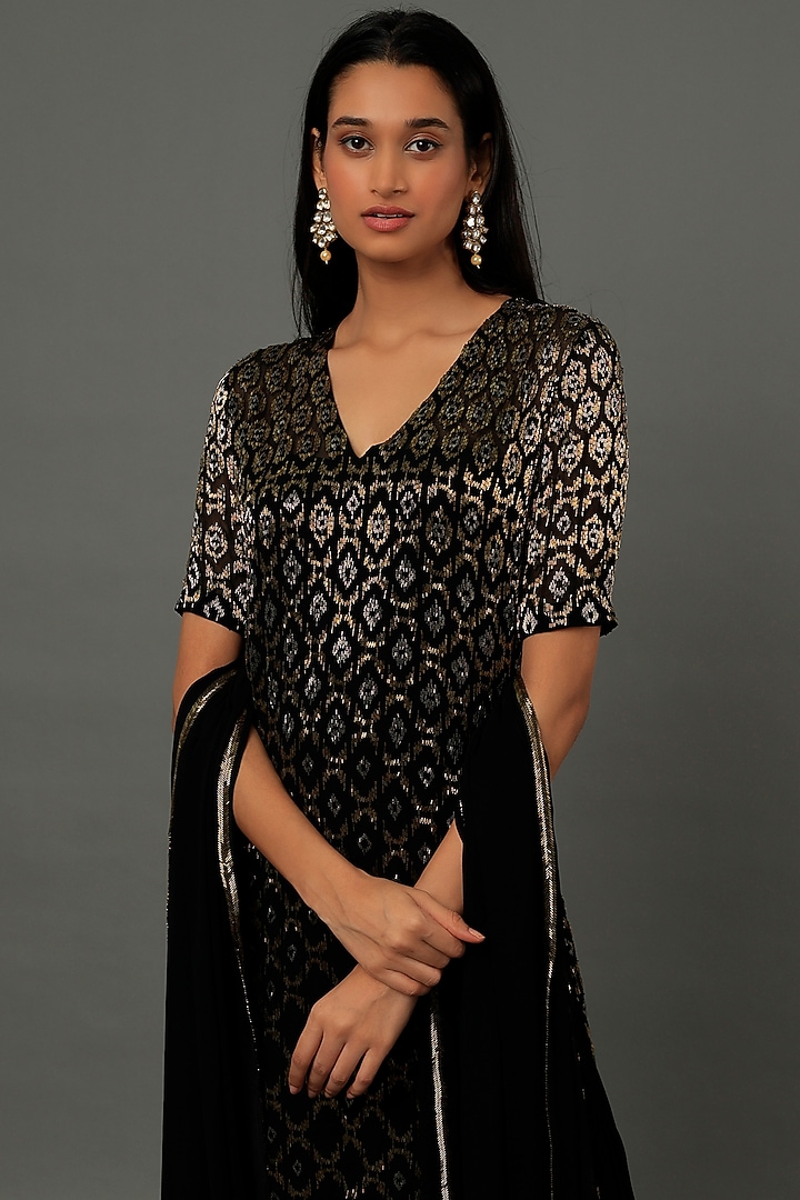 Black Georgette Bridal Sharara Set by Dev R Nil at Pernia's Pop Up Shop