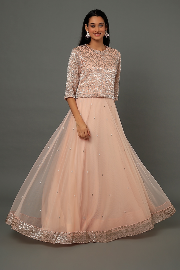 Peach Tulle Skirt Set by Dev R Nil at Pernia's Pop Up Shop