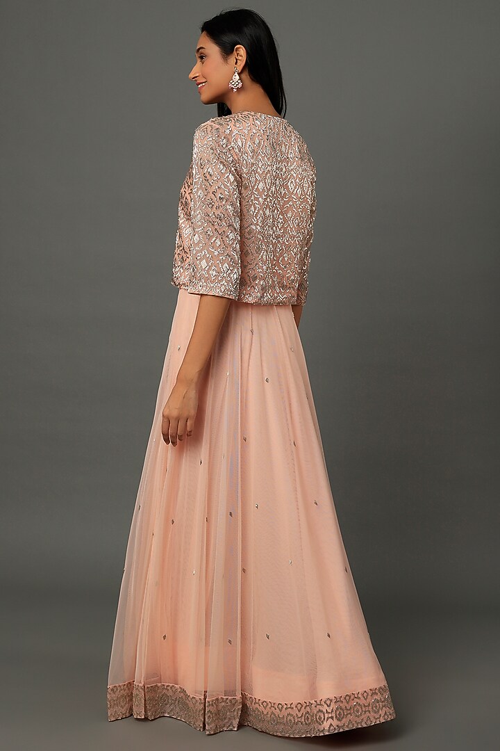 Peach Tulle Skirt Set by Dev R Nil at Pernia's Pop Up Shop