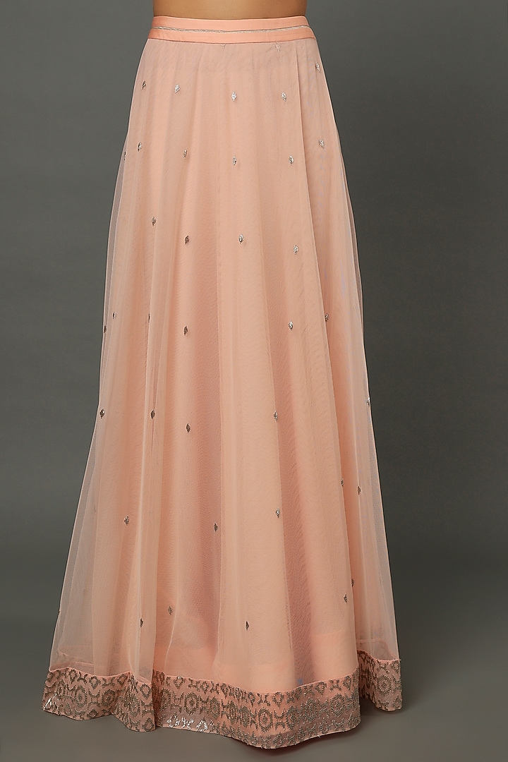 Peach Tulle Skirt Set by Dev R Nil at Pernia's Pop Up Shop