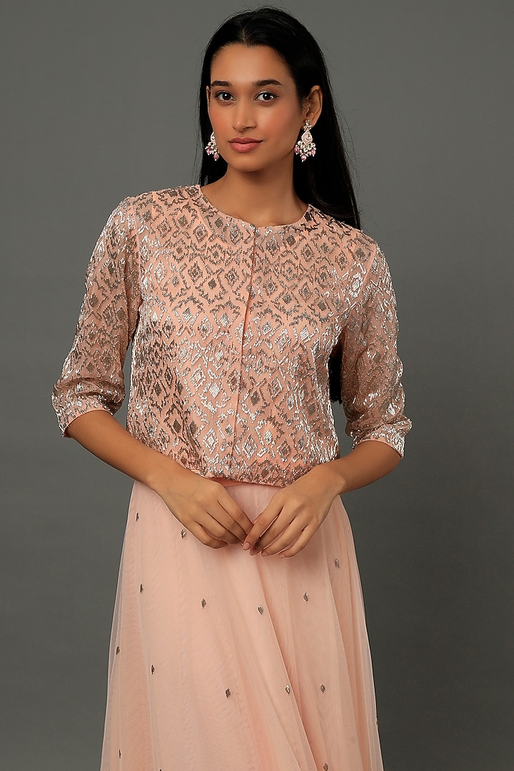 Peach Tulle Skirt Set by Dev R Nil at Pernia's Pop Up Shop