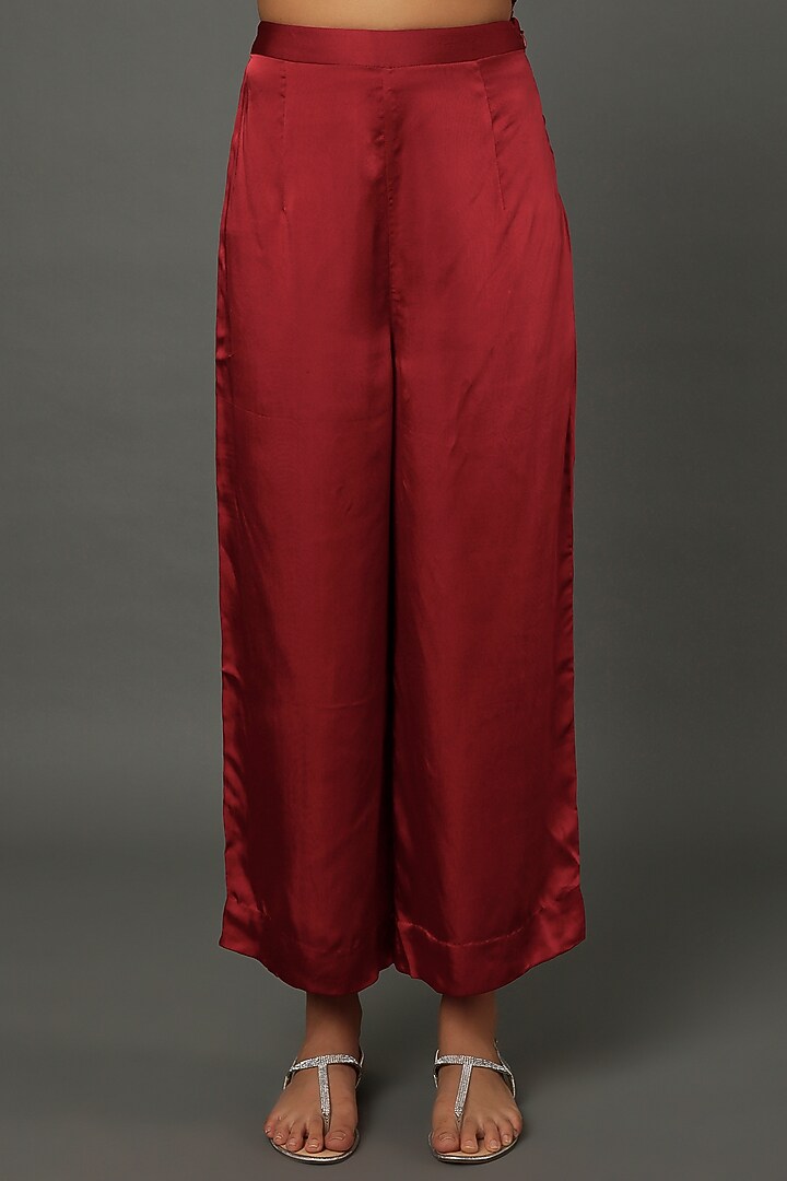 Maroon Georgette Pant Set by Dev R Nil at Pernia's Pop Up Shop