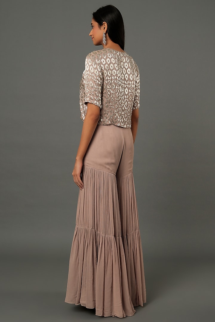 Nude Georgette Bridal Sharara Set by Dev R Nil at Pernia's Pop Up Shop
