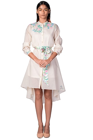 Off-White Hand Painted Dress With Inner by Dev R Nil