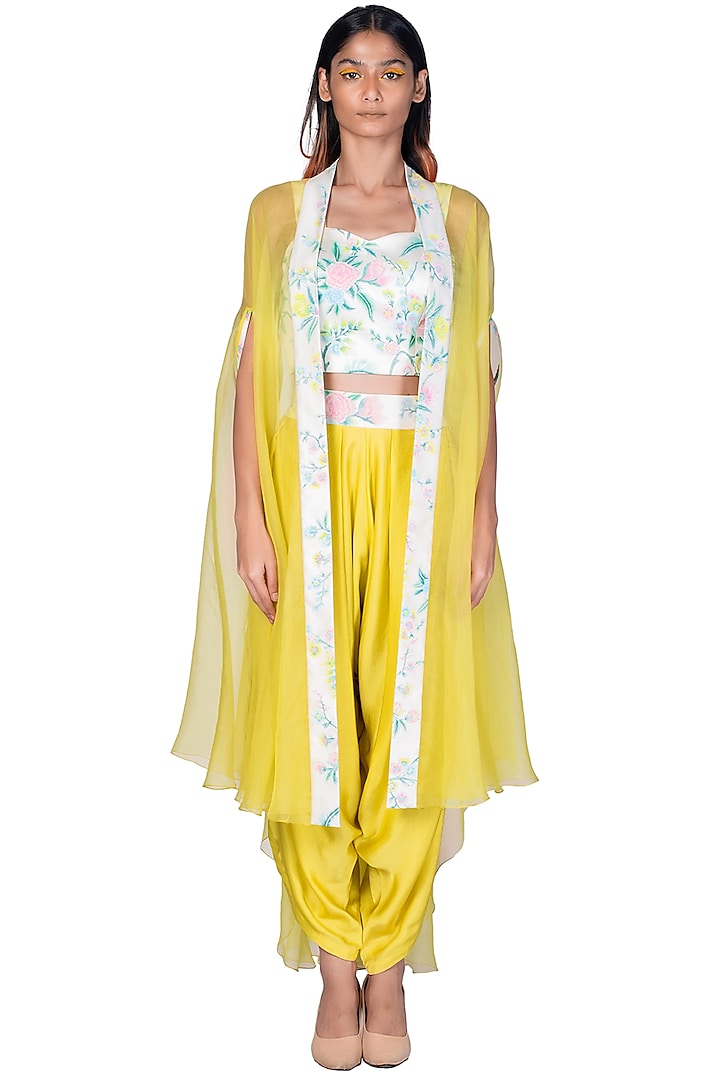 Neon Yellow Hand Painted Throw Jacket Set by Dev R Nil at Pernia's Pop Up Shop
