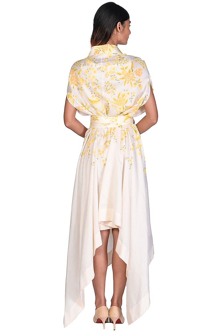 Yellow & White Hand Painted Wrap Cocktail Dress by Dev R Nil at Pernia's Pop Up Shop