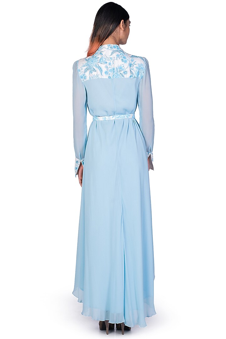 Light Blue Hand Painted Cocktail Shirt Dress With Inner by Dev R Nil at Pernia's Pop Up Shop