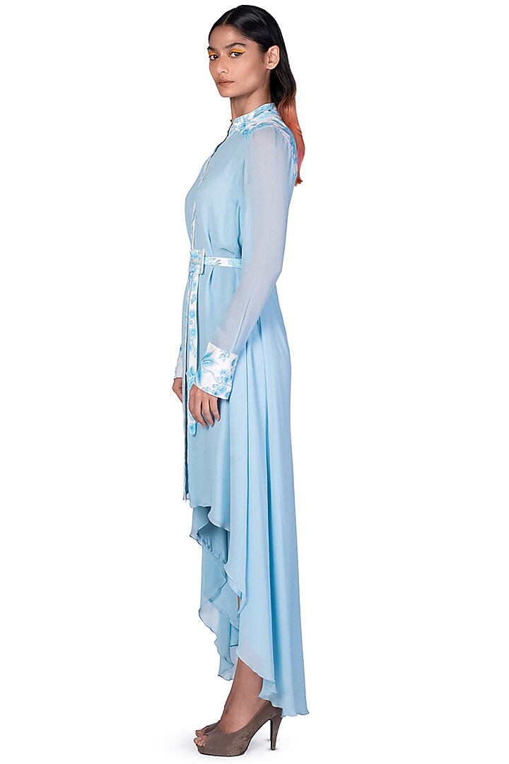 Light Blue Hand Painted Cocktail Shirt Dress With Inner by Dev R Nil at Pernia's Pop Up Shop
