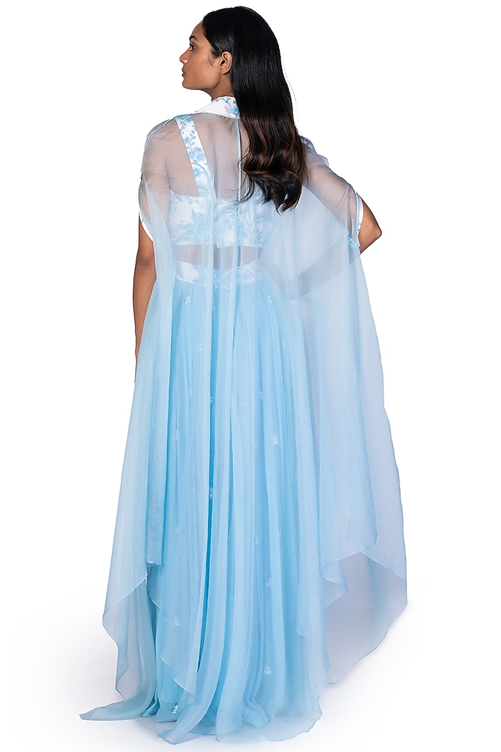 Light Blue Embroidered Skirt Set by Dev R Nil at Pernia's Pop Up Shop