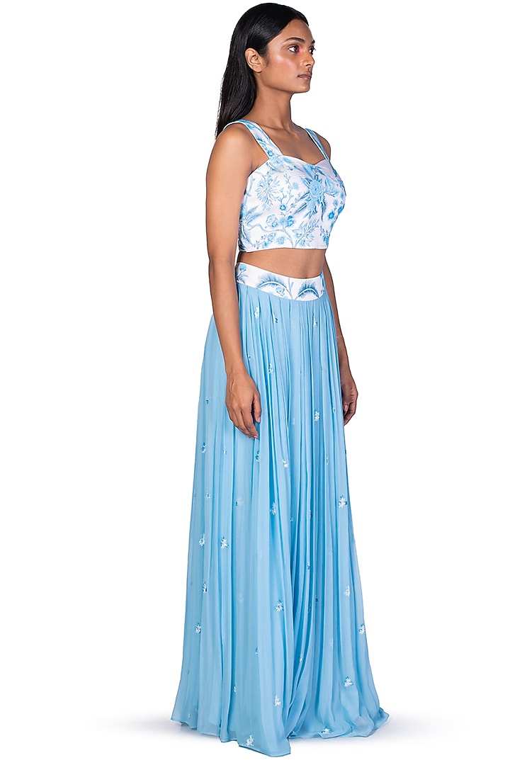 Light Blue Embroidered Skirt Set by Dev R Nil at Pernia's Pop Up Shop