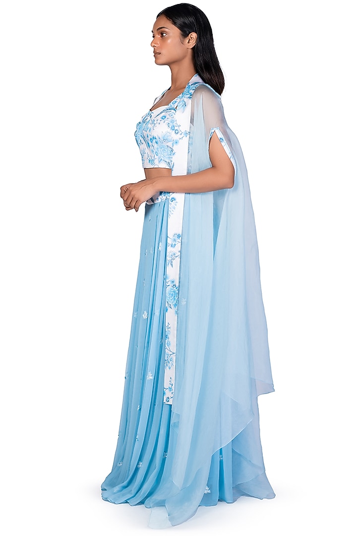 Light Blue Embroidered Skirt Set by Dev R Nil at Pernia's Pop Up Shop