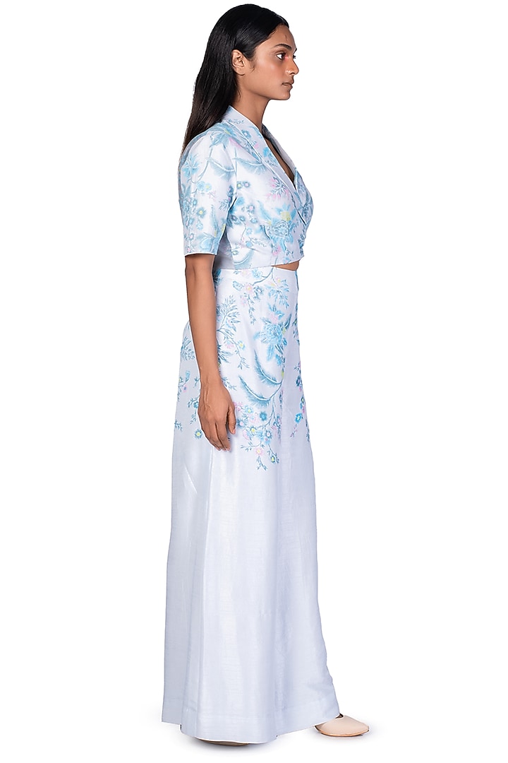 Light Blue Hand Painted Pant Set by Dev R Nil at Pernia's Pop Up Shop