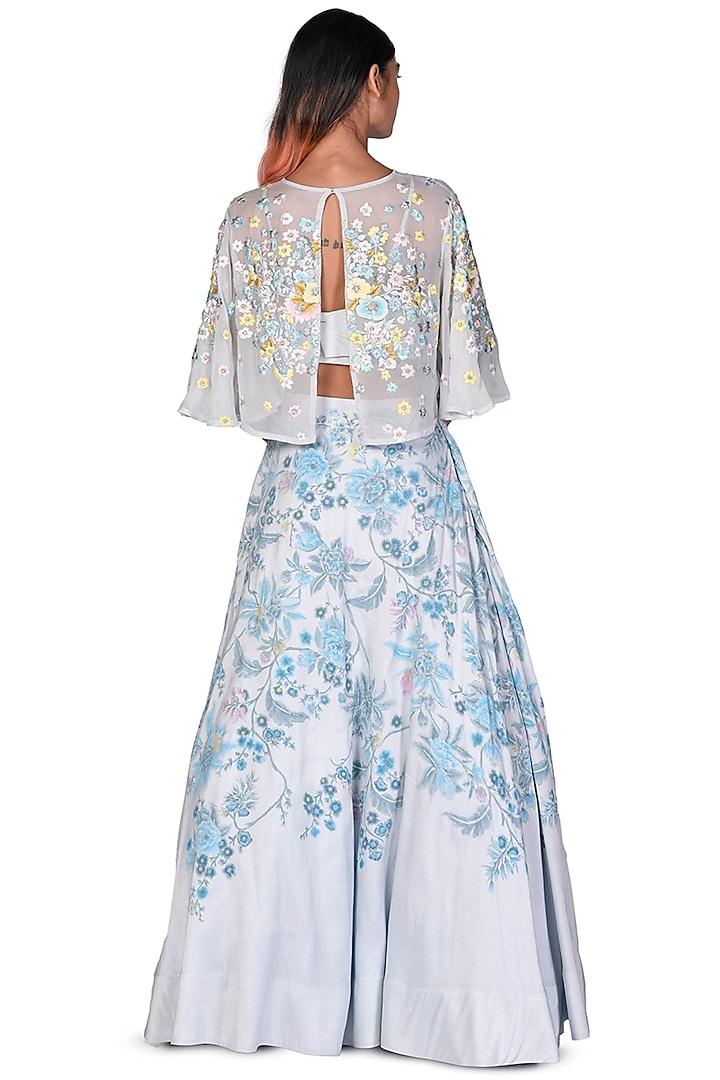 Light Blue Hand Painted Skirt Set by Dev R Nil at Pernia's Pop Up Shop