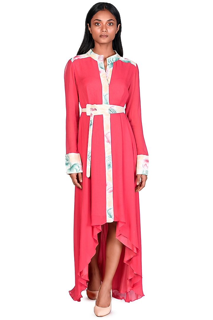 Coral Hand Painted Cocktail Shirt Dress by Dev R Nil at Pernia's Pop Up Shop