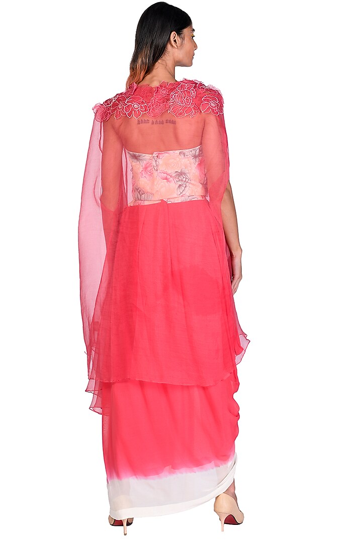 Coral Hand Painted Draped Skirt Set by Dev R Nil at Pernia's Pop Up Shop