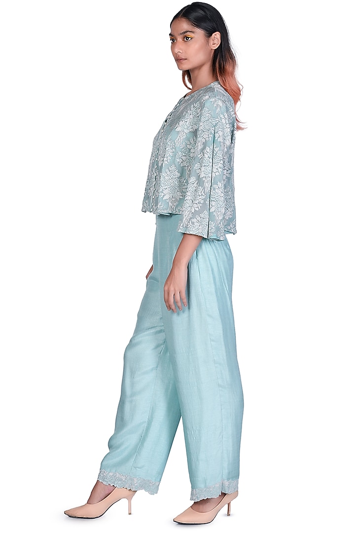 Mint Embroidered Pant Set by Dev R Nil at Pernia's Pop Up Shop