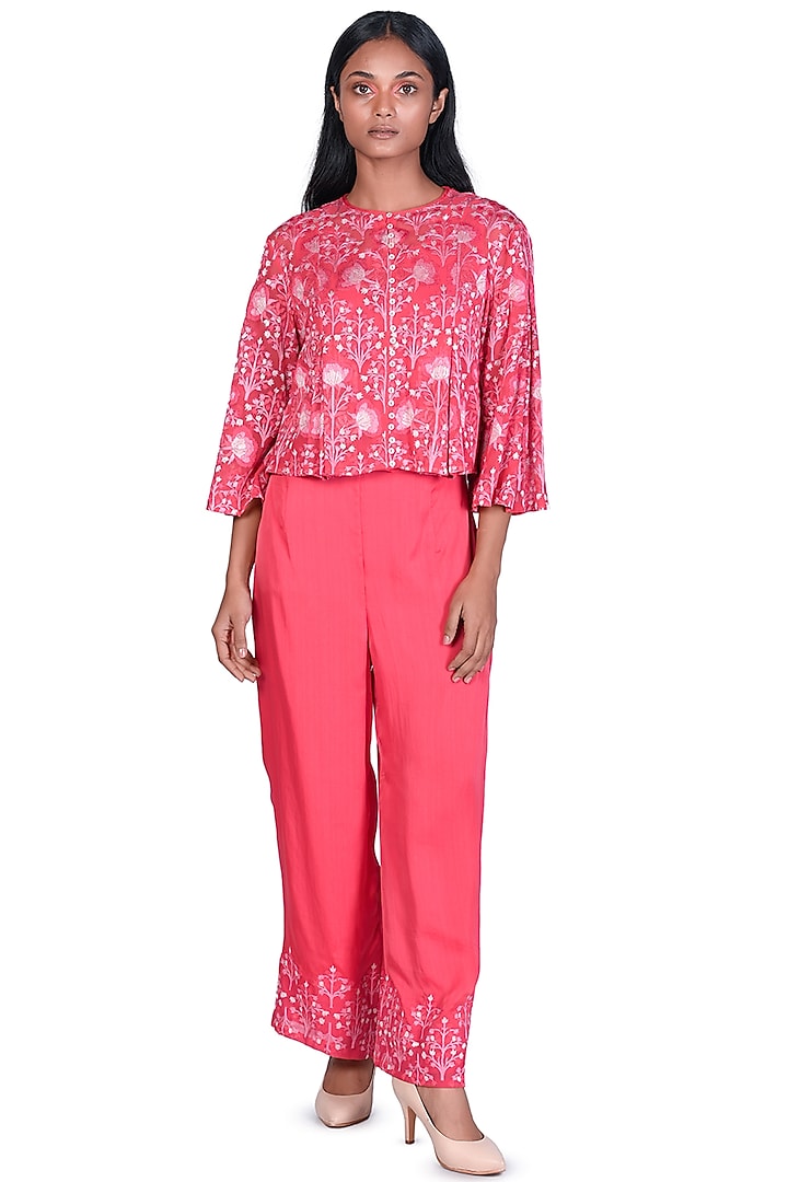 Coral Embroidered Pant Set by Dev R Nil at Pernia's Pop Up Shop