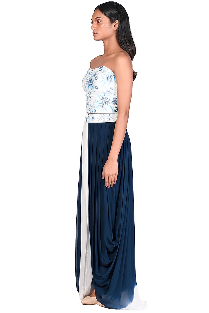 Navy Blue Tie-Dye Draped Skirt Set by Dev R Nil at Pernia's Pop Up Shop
