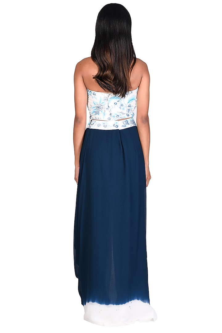 Navy Blue Tie-Dye Draped Skirt Set by Dev R Nil at Pernia's Pop Up Shop