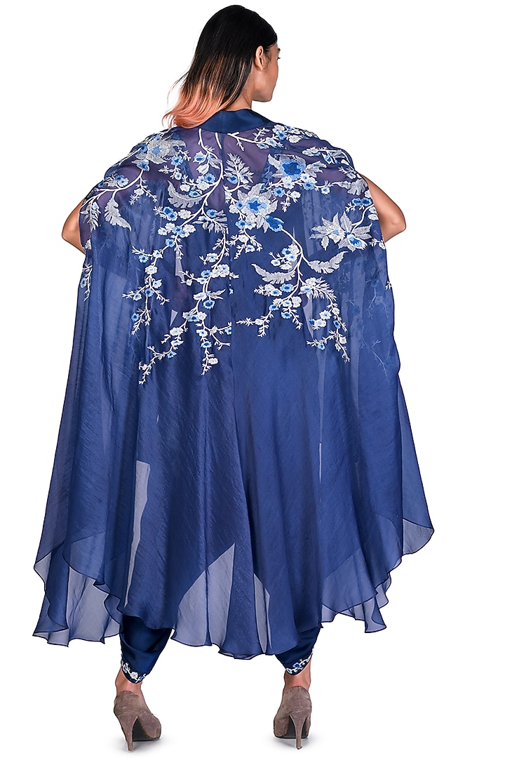 Navy Blue Embroidered Dhoti Jumpsuit With Throw by Dev R Nil at Pernia's Pop Up Shop