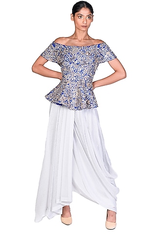 Grey Tulle Draped Skirt Set by Dev R Nil