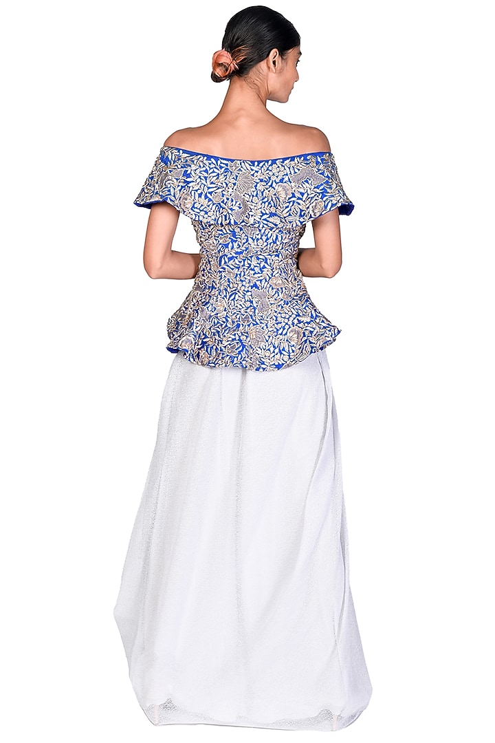 Grey Tulle Draped Skirt Set by Dev R Nil at Pernia's Pop Up Shop