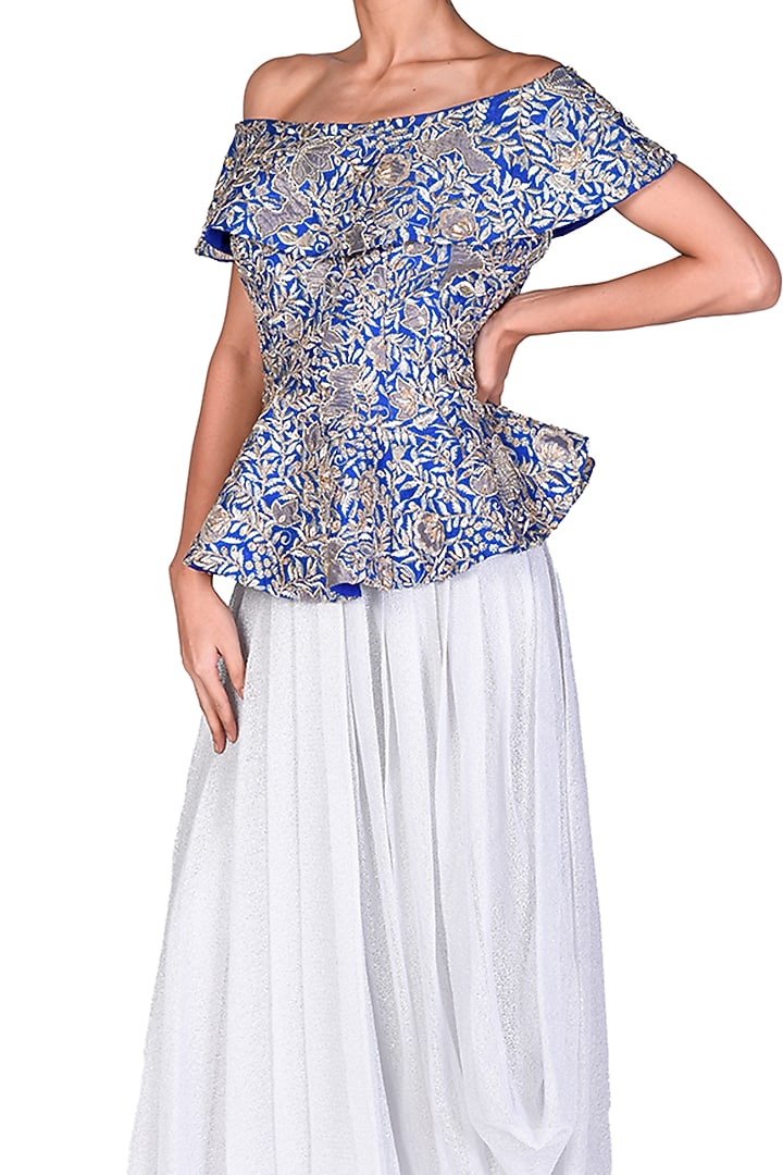 Grey Tulle Draped Skirt Set by Dev R Nil at Pernia's Pop Up Shop