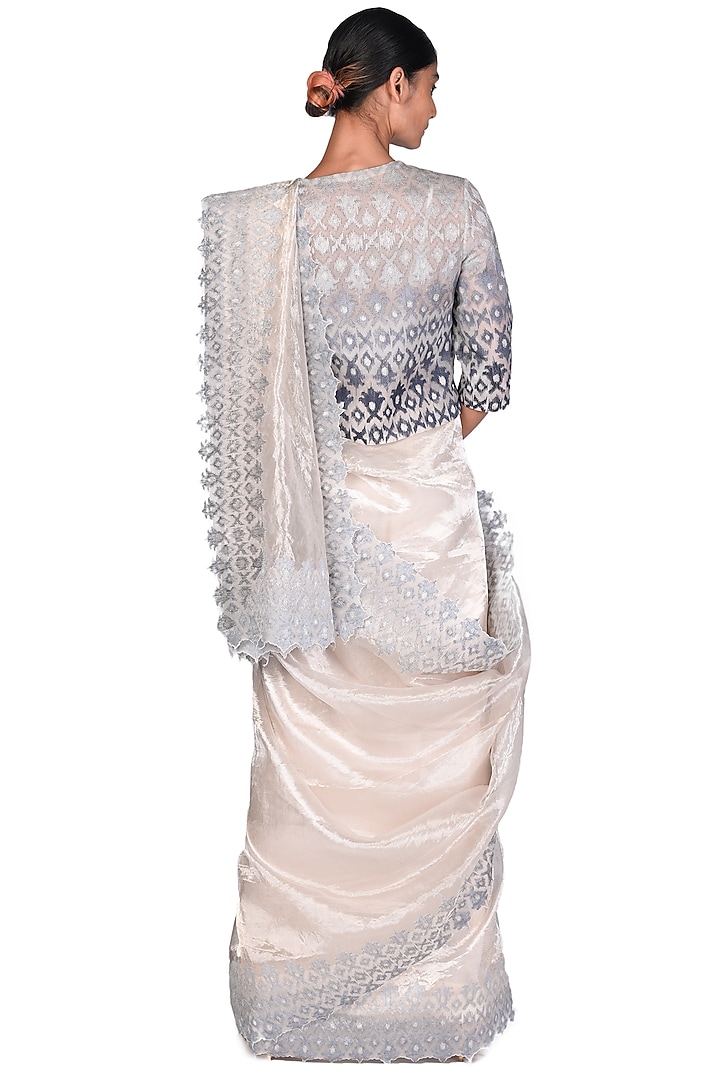 Grey & Off White Embroidered Reception Saree Set by Dev R Nil at Pernia's Pop Up Shop