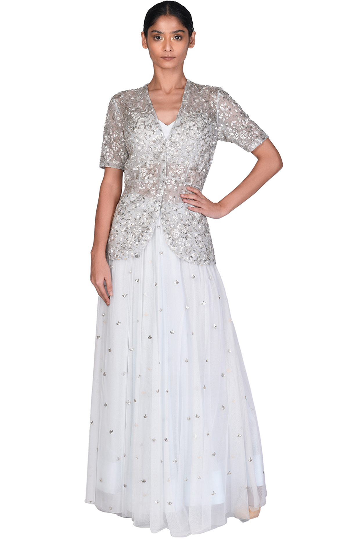 Pale Blue Embroidered Skirt Set by Dev R Nil at Pernia's Pop Up Shop