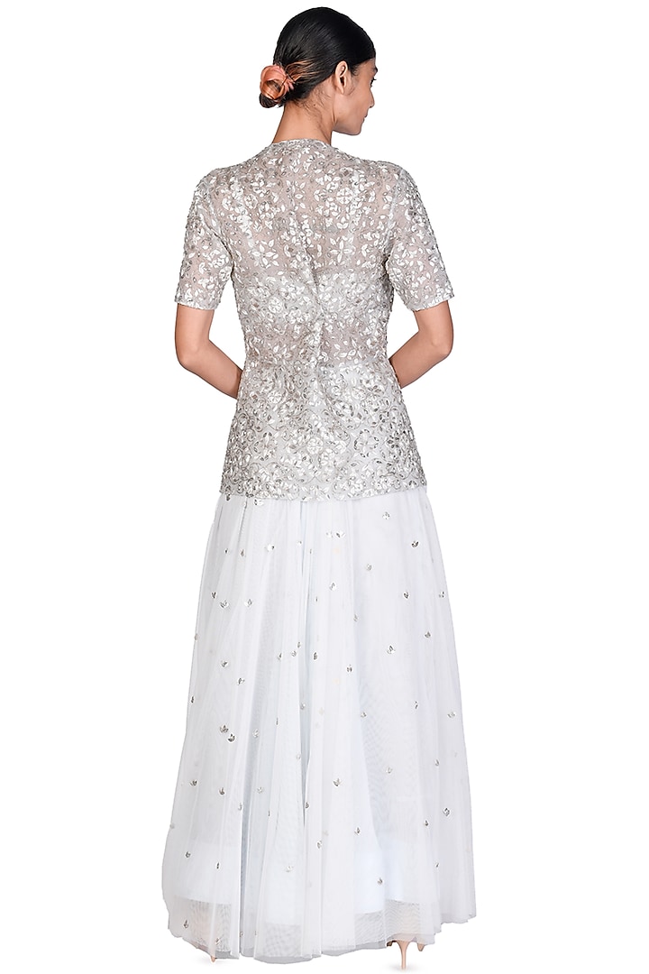 Pale Blue Embroidered Skirt Set by Dev R Nil at Pernia's Pop Up Shop
