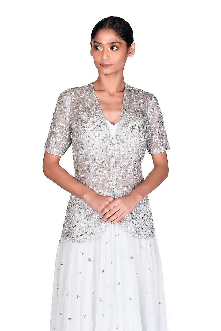Pale Blue Embroidered Skirt Set by Dev R Nil at Pernia's Pop Up Shop