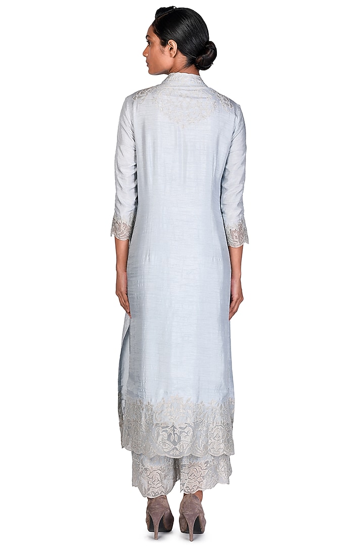 Grey Tissue Applique Kurta Set by Dev R Nil at Pernia's Pop Up Shop