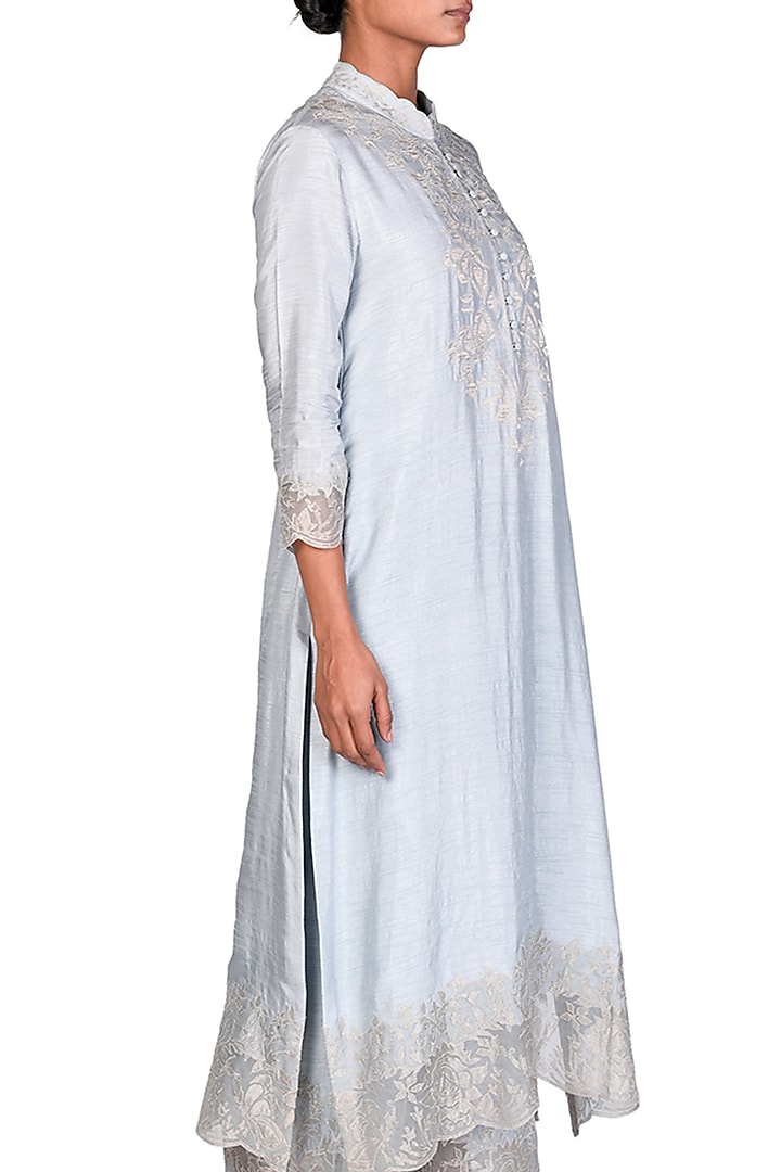 Grey Tissue Applique Kurta Set by Dev R Nil at Pernia's Pop Up Shop