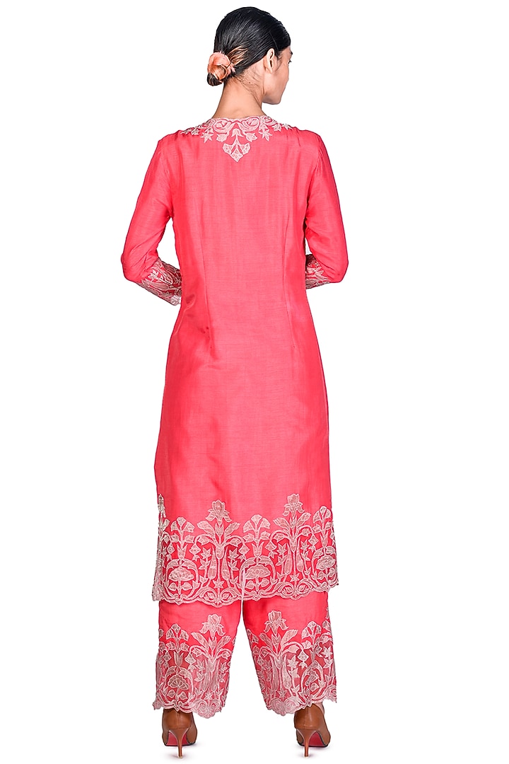 Coral Tissue Applique Kurta Set by Dev R Nil at Pernia's Pop Up Shop
