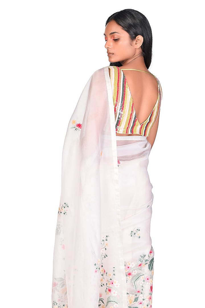 Off White Embroidered Reception Saree Set by Dev R Nil at Pernia's Pop Up Shop