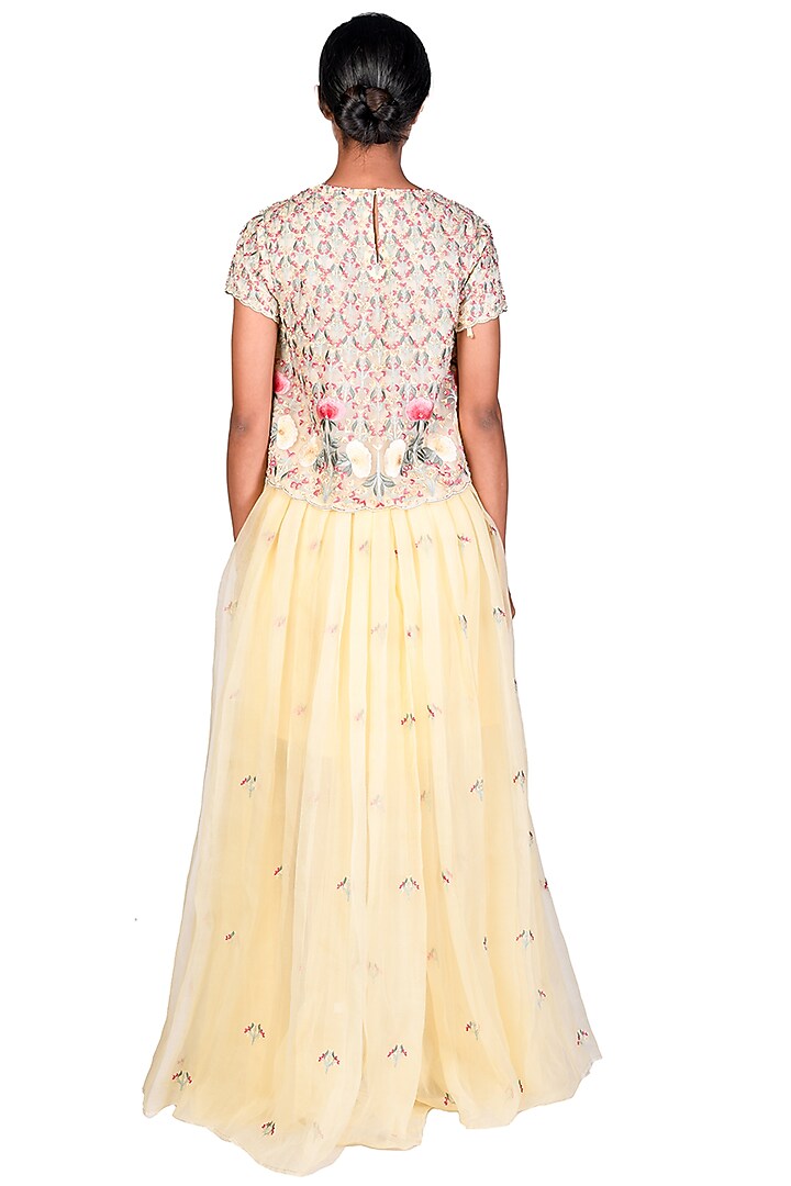 Pale Yellow Embroidered Skirt Set by Dev R Nil at Pernia's Pop Up Shop