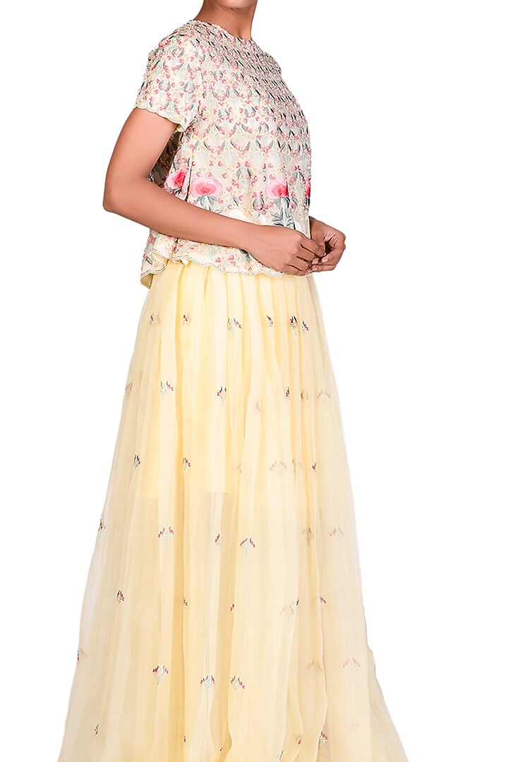 Pale Yellow Embroidered Skirt Set by Dev R Nil at Pernia's Pop Up Shop