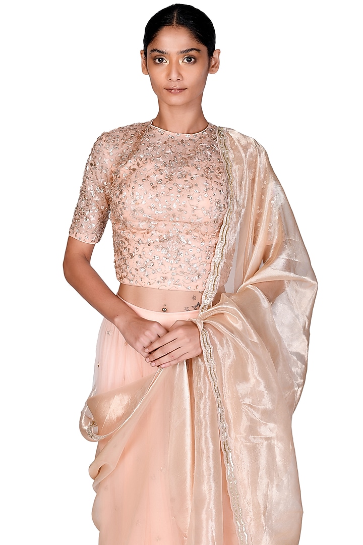 Peach Embroidered Wedding Lehenga Set by Dev R Nil at Pernia's Pop Up Shop