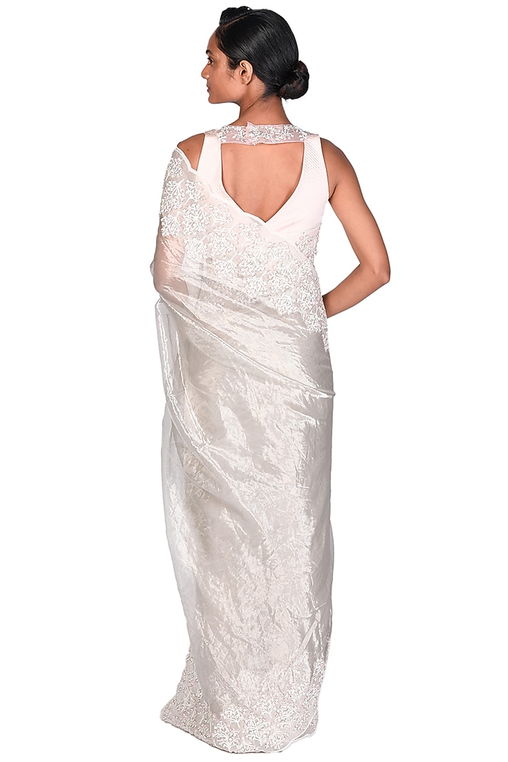 Silver Embroidered Reception Saree Set by Dev R Nil at Pernia's Pop Up Shop