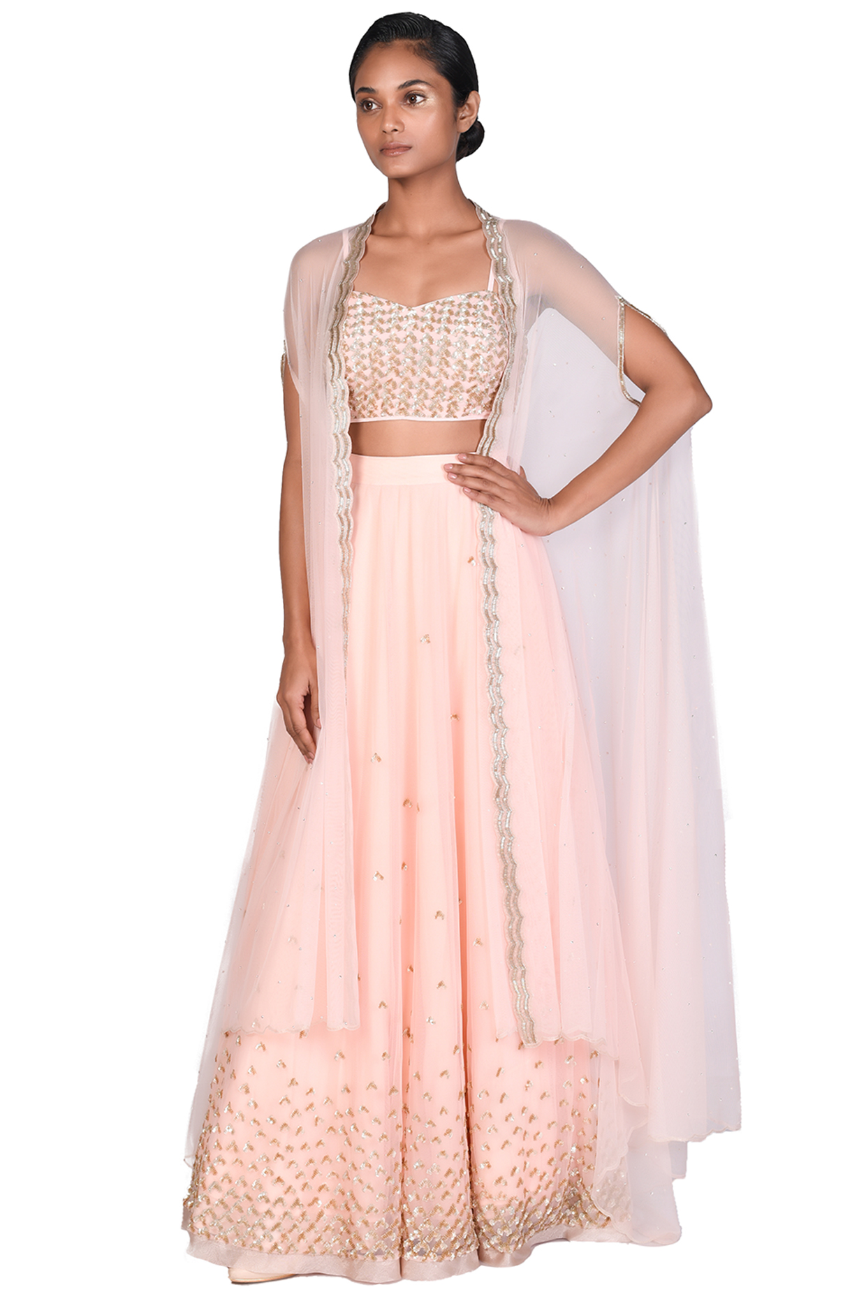 Peach Embroidered Skirt Set by Dev R Nil at Pernia's Pop Up Shop
