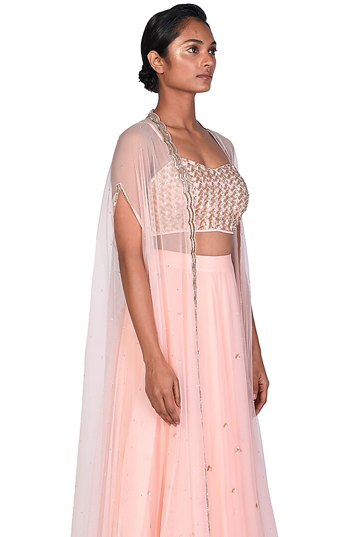 Peach Embroidered Skirt Set by Dev R Nil at Pernia's Pop Up Shop