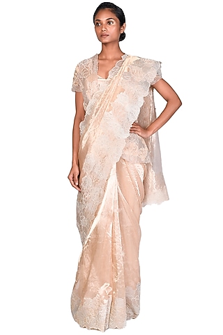 Gold Embroidered Saree Set by Dev R Nil