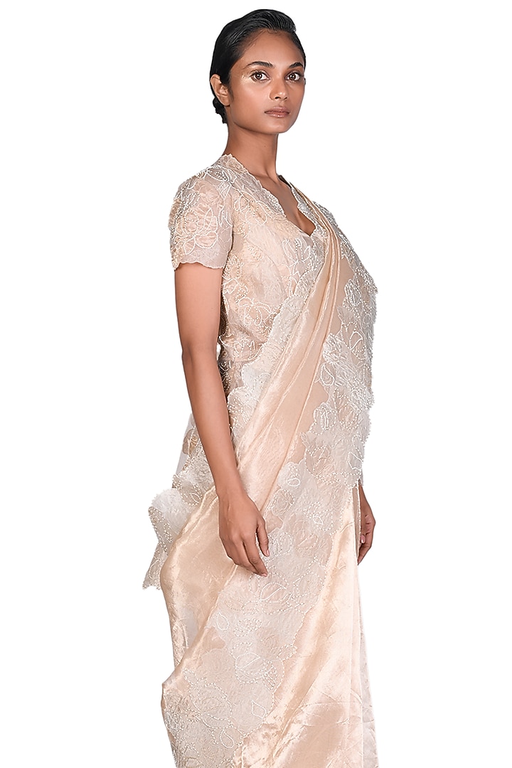 Gold Embroidered Bridal Saree Set by Dev R Nil at Pernia's Pop Up Shop