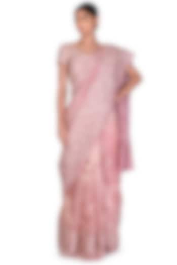 Buy Pink Tissue Floral Embroidered Saree For Women by Dev R Nil