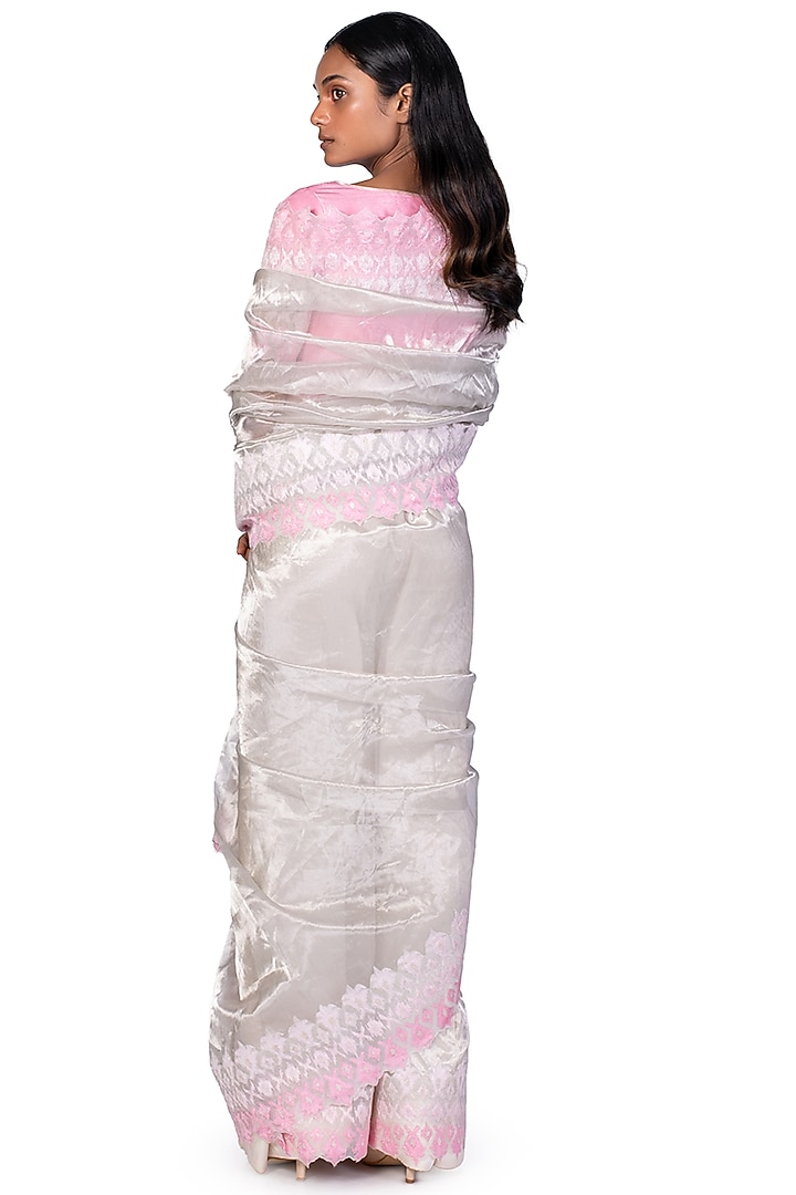 Pink & Silver Embroidered Reception Saree Set by Dev R Nil at Pernia's Pop Up Shop