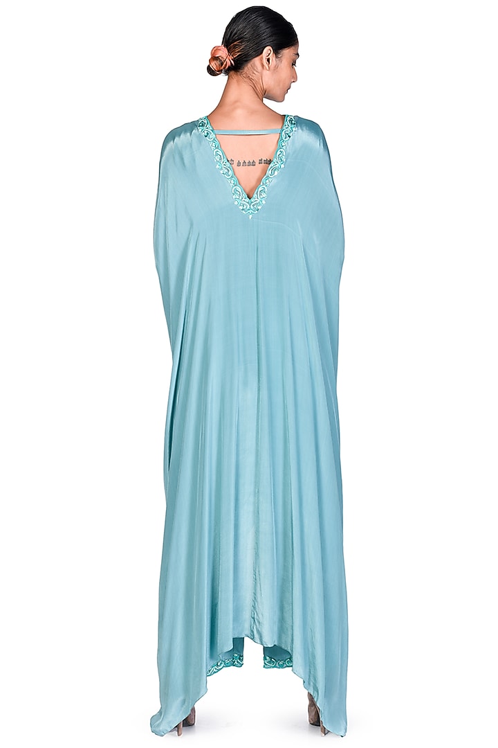 Teal Embroidered Knotted Tunic Set by Dev R Nil at Pernia's Pop Up Shop